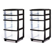 Plastic 4 Clear Drawer Medium Home Organization Storage Container Tower with 2 Large Drawers and 2 Small Drawers, Black Frame (2 Pack)